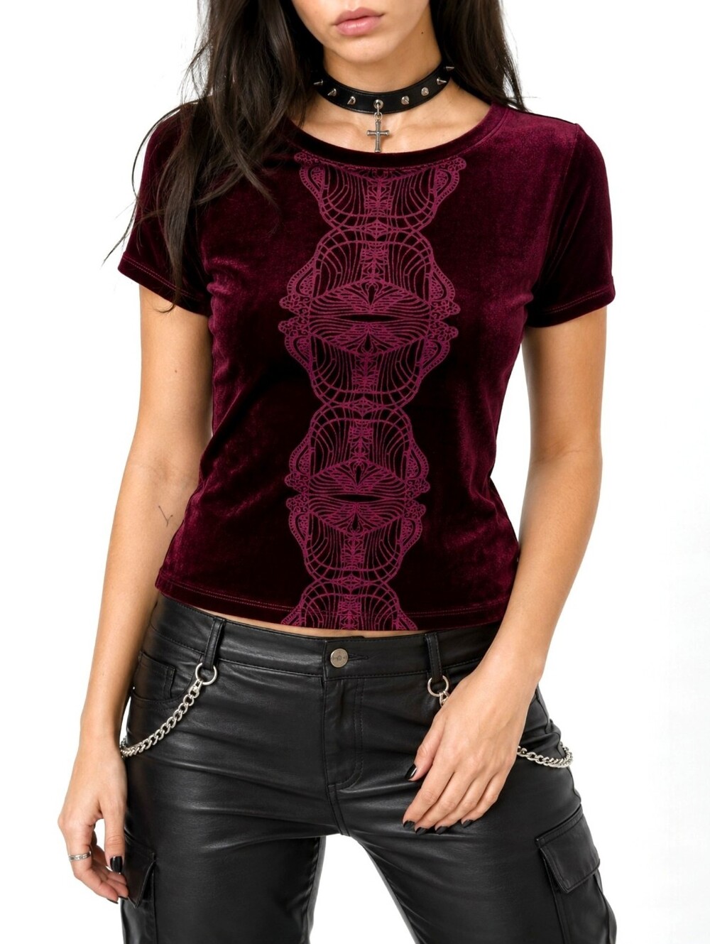 Free People Velvet Baby Tee Whimsigoth Y2K Burgundy Top S